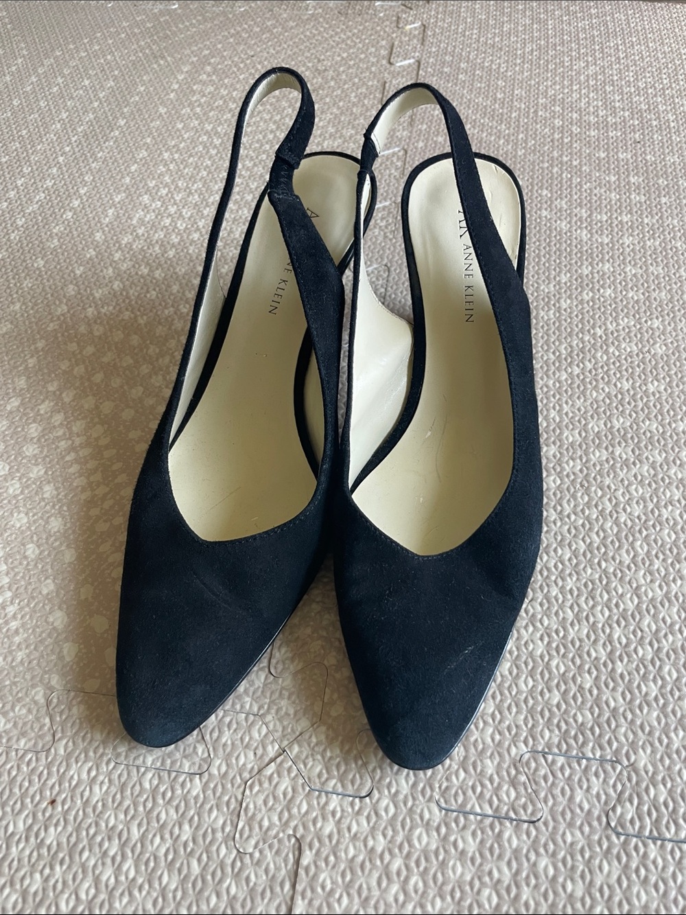 Anne Klein Black Suede Pointed Slingback Pumps